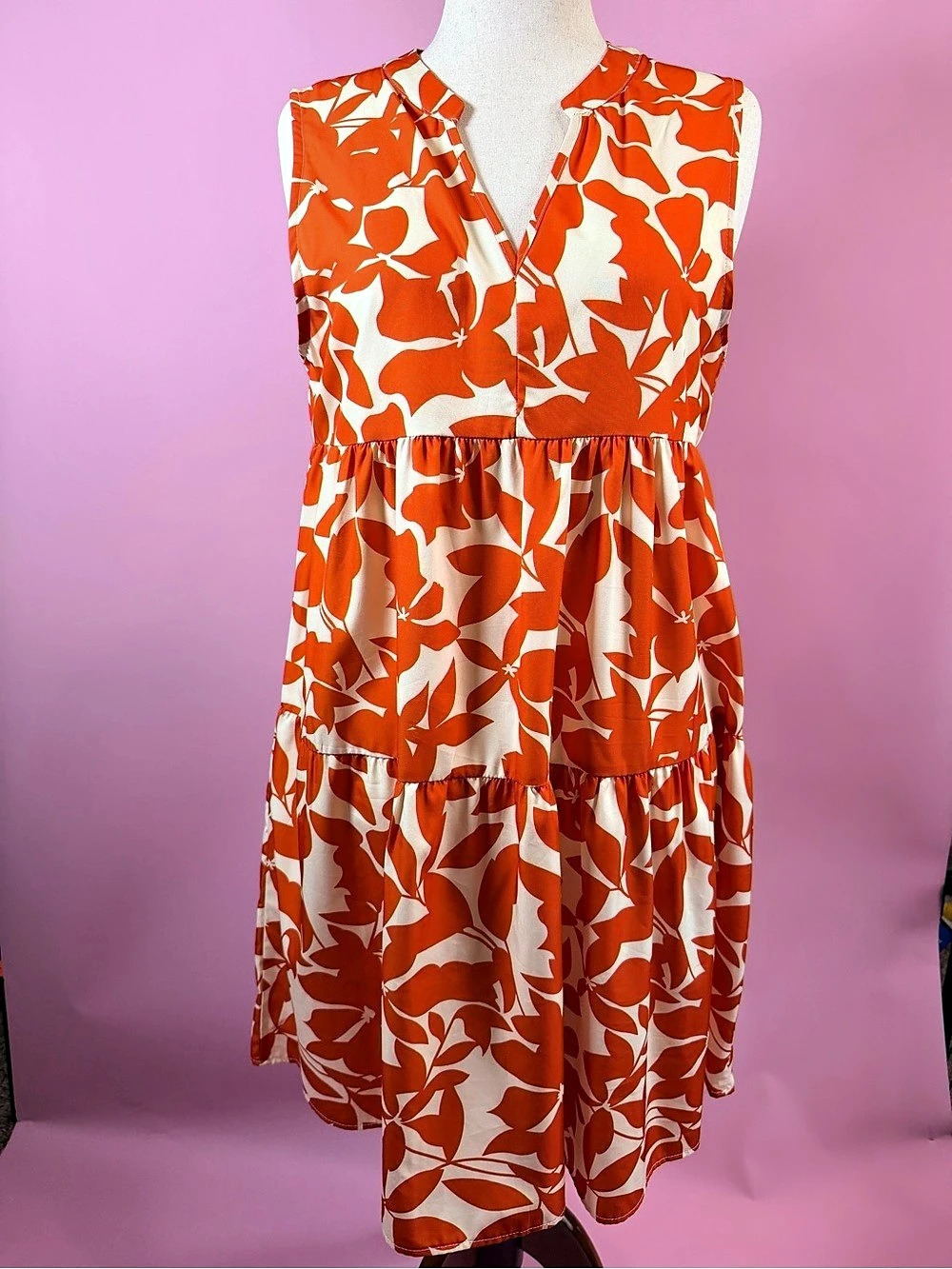 SHEIN Floral Midi Dress Orange & White XL Like New